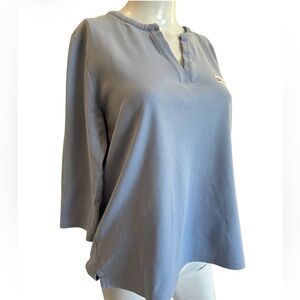 Orvis Women's M Slate Blue Blouse 3/4 sleeves Split Neck casual Comfy